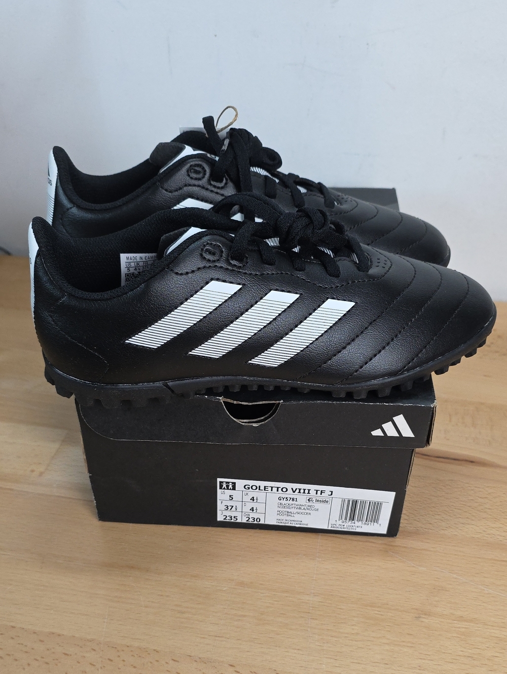 adidas Soccer Kids Black Sneakers with White Stripes Kids 5